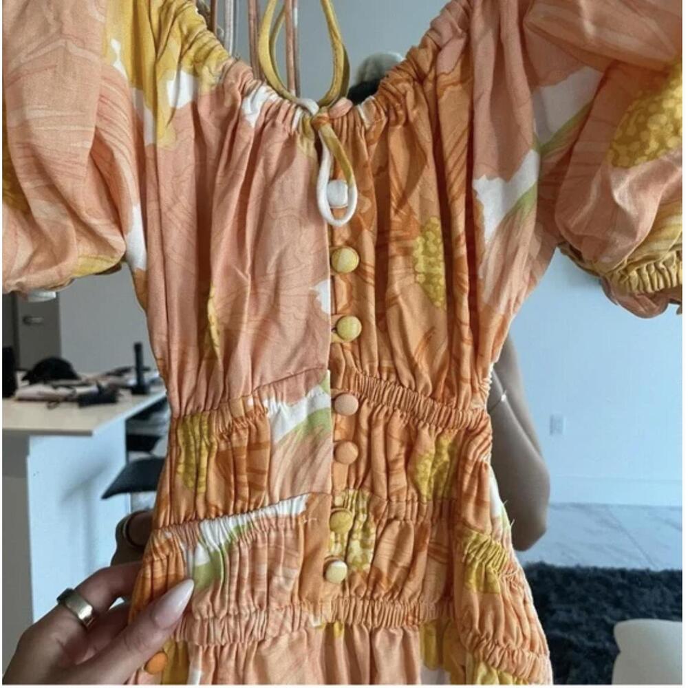 Off-Shoulder Floral Mini Dress in Peach and Yellow - Picture 6 of 9